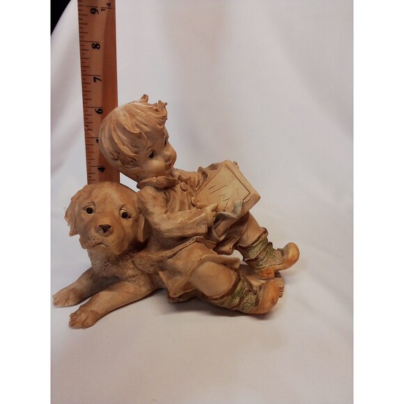 Young Boy With His Dog Writing On His  Tablet Figurine - Picture 15 of 15